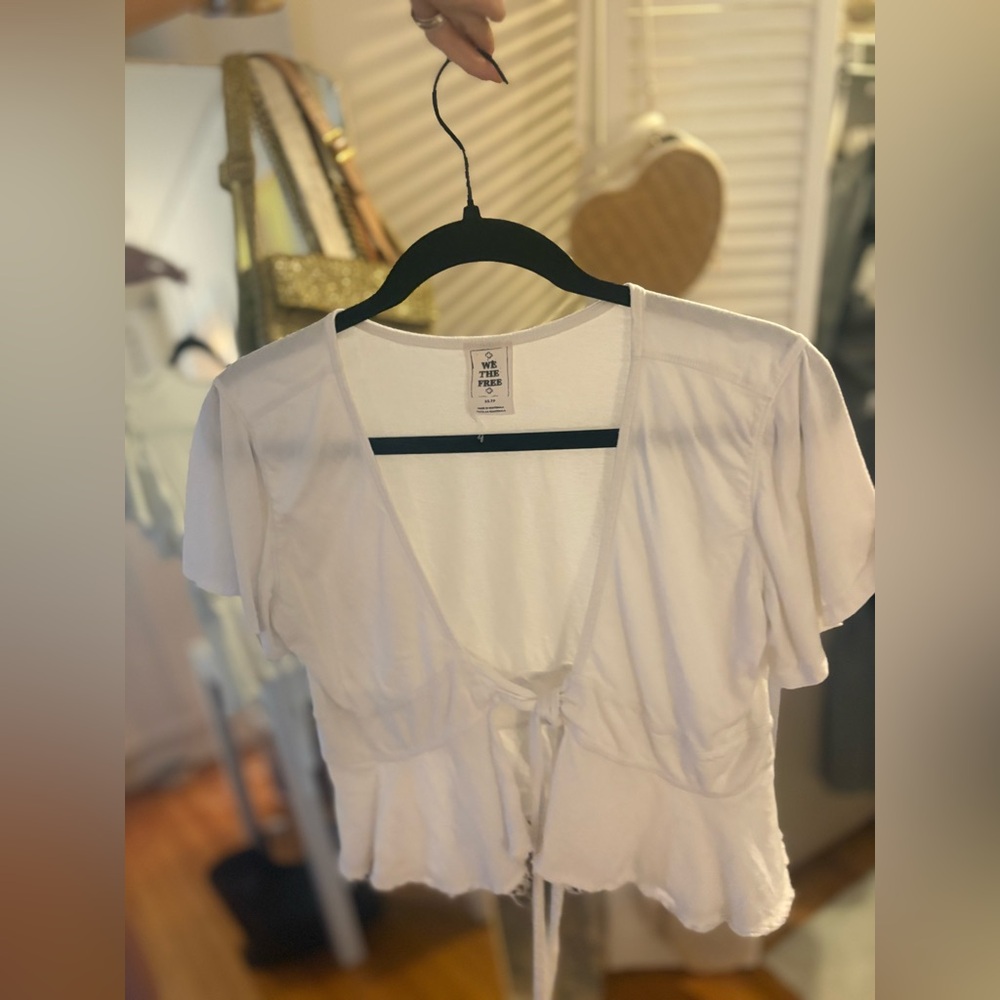 Free People White Tie-Front Top